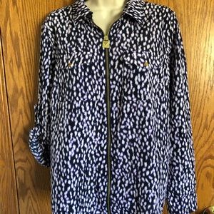 Michael Kors Blouse Zip Front Top Dog Tag Sz Med.